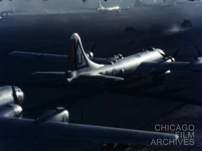 WWII: B-29’s- Sunset T.O.- Makeready on Iwo Jima (Bad Edge, flare) - TO in India from Tower