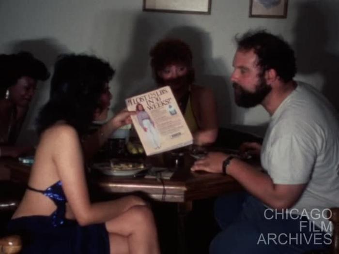 I am having dinner with four strippers. Adrienne says that the pot is making her giggle. The Spanish girl said that a girl in the magazine lost 225 pounds and then laughs. Adrenne tells her to keep going. The Spanish girl says "why don't you come with me an look at my spread. I want to go with her. Frankie asks why think about food when there are all these other things that [illeg.] could be eating. August 1982.